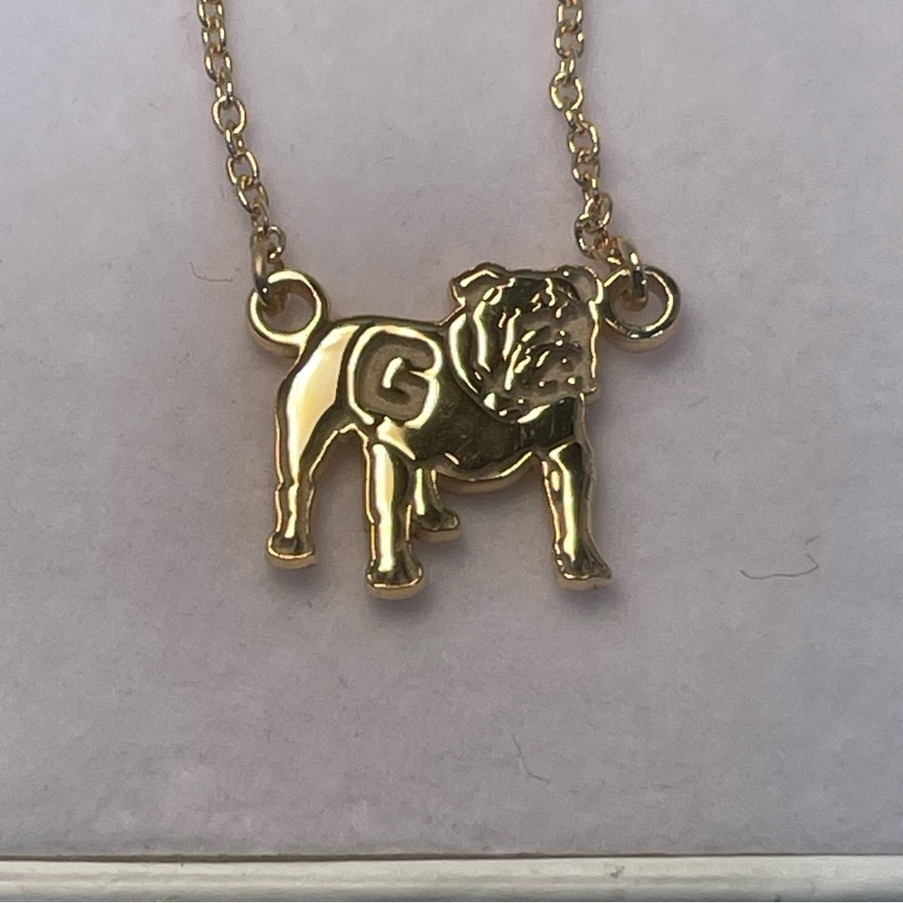 Gold Tone Georgia Bulldog Pendant Necklace 18”